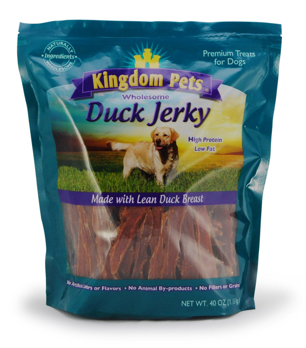 Kingdom Pets Duck Jerky bag closeup for training sessions