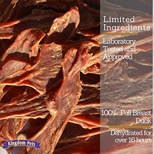 Kingdom Pets Duck Jerky tender strips highlight protein texture