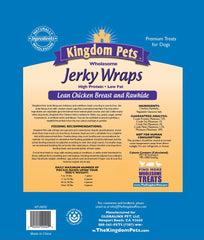 Kingdom Pets filler-free chicken jerky wraps chunks, easy chews for small dogs.