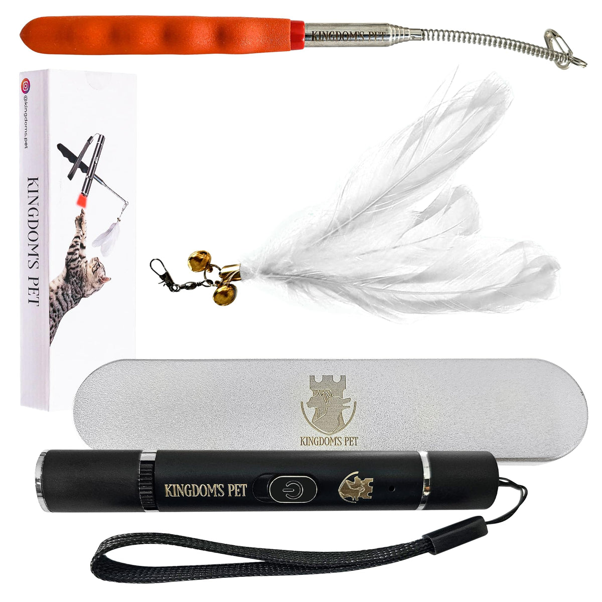 KINGDOM'S PET 3-in-1 laser-pointer engages indoor cats during interactive play.