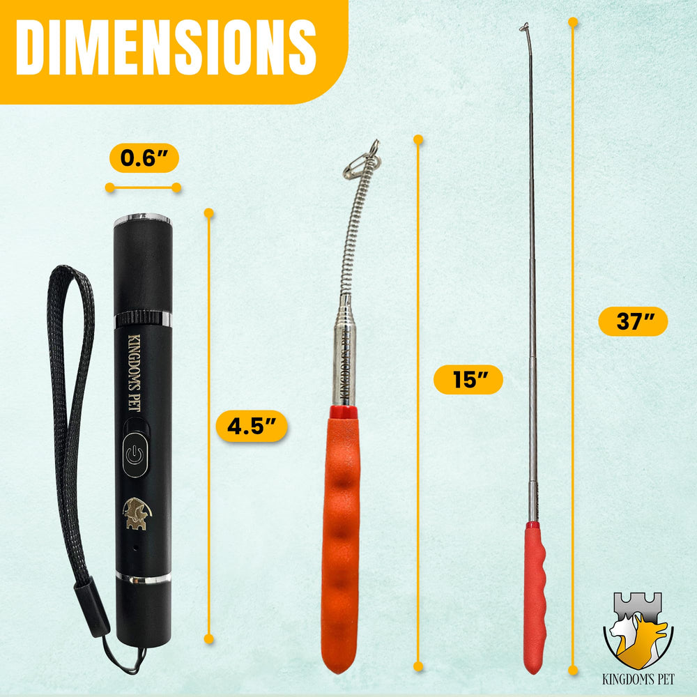 KINGDOM'S PET 3-in-1 wand-extendable-handle extends reach for safe interactive sessions.