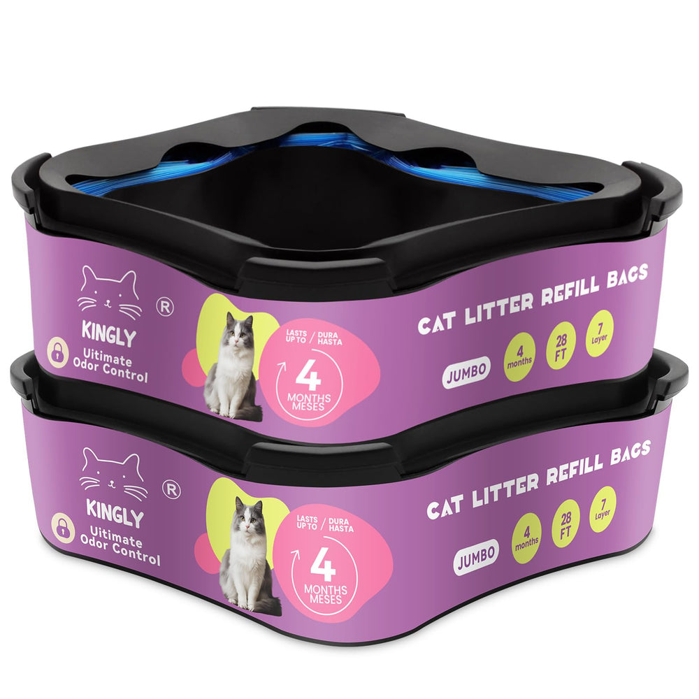 Kingly premium cat litter refill 2-pack packaging shows durable bags for long-lasting use.