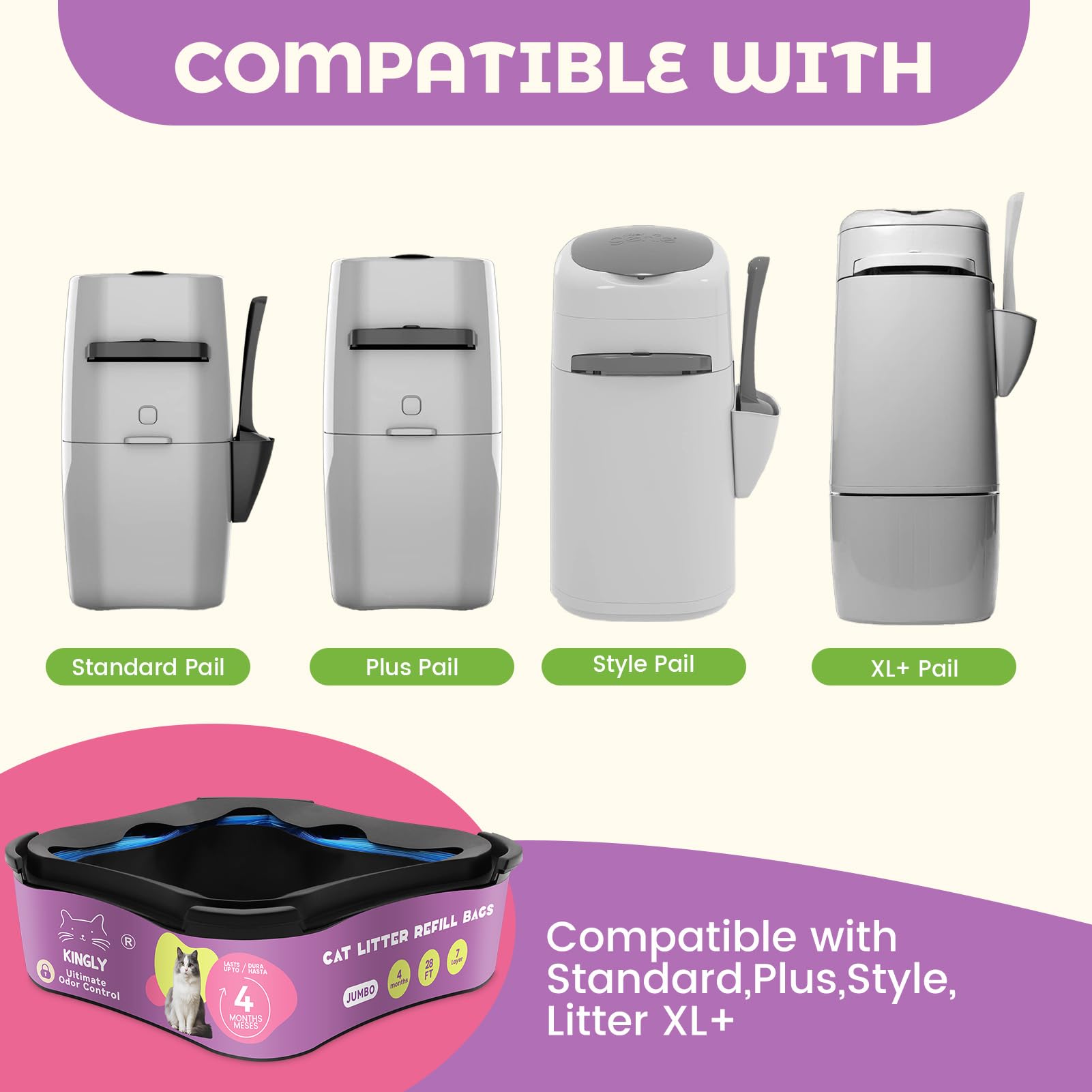 KINGLY refill bags show sturdy, leak-proof construction for mess-free disposal.