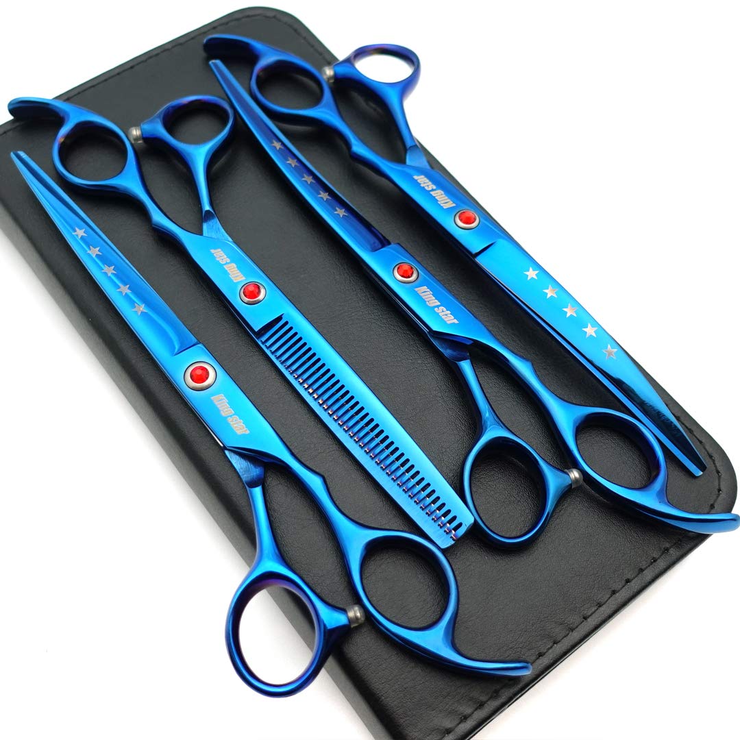 KINGSTAR 7in titanium blue straight scissors for precise dog grooming