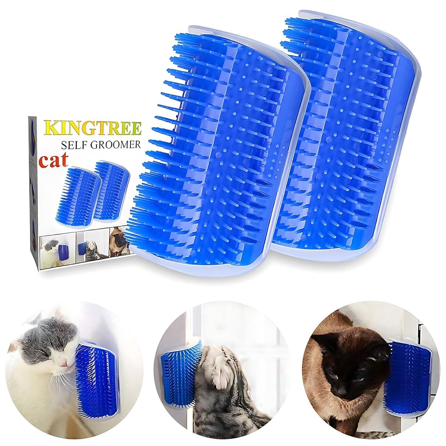 Kingtree cat corner scratcher self-groomer mounted on wall for gentle grooming.