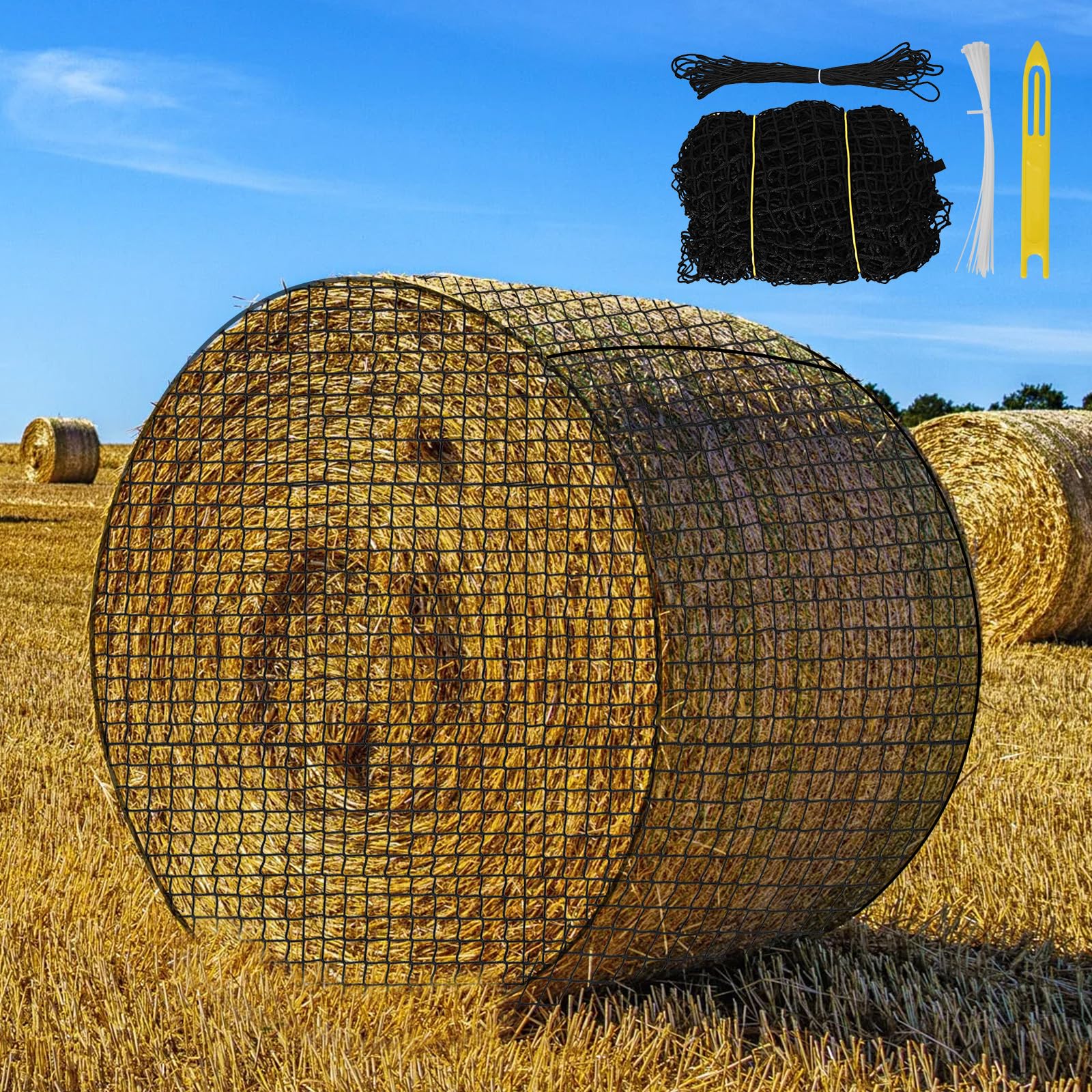Kingump round bale hay net close-up shows 1.5-inch mesh for slow feeding