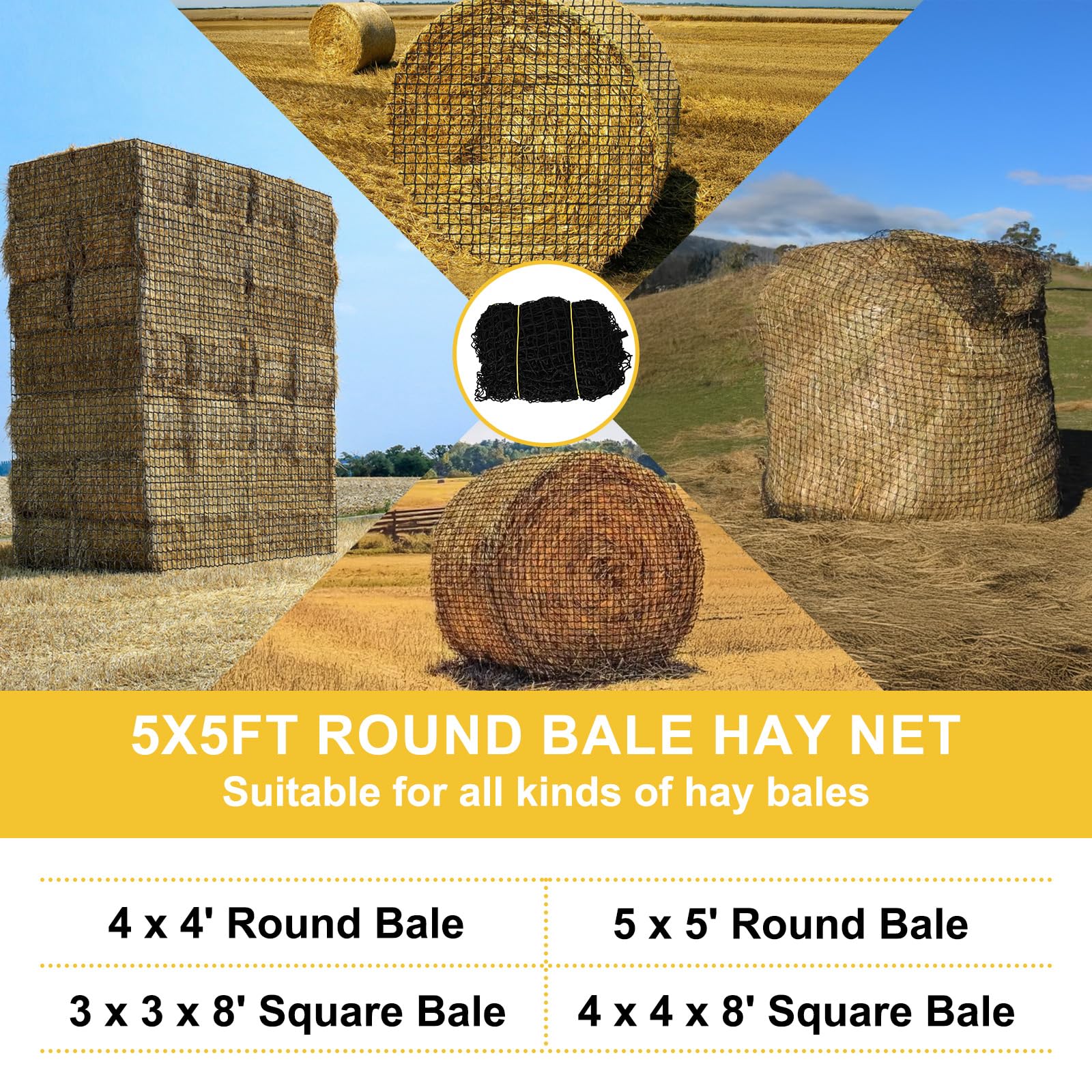 Kingump 5x5x5-ft bale net fits large round bales