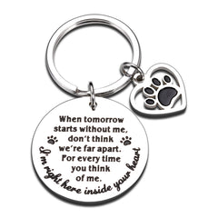 KINMES pet memorial keychain closeup shows durable stainless steel and heartfelt sentiment.