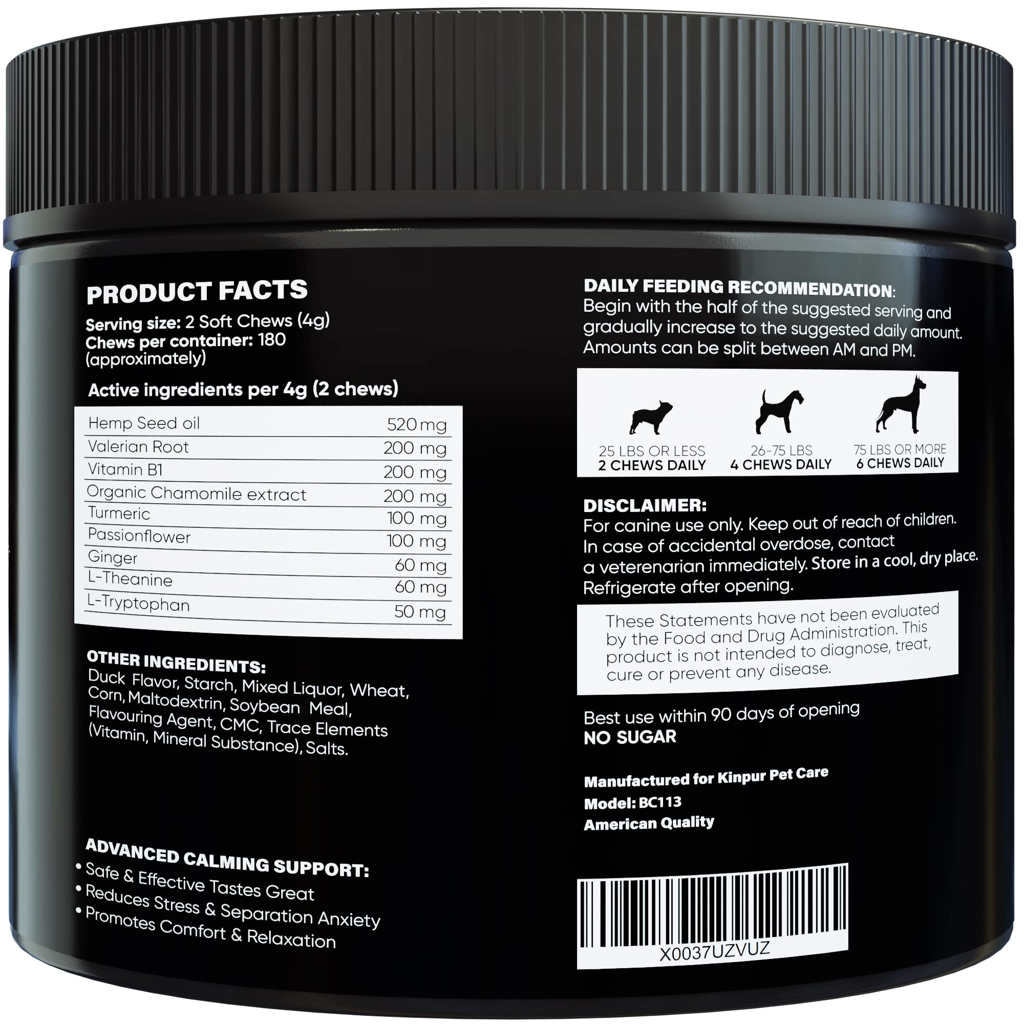 Kinpur hemp soothing treats pack: beef flavor and golden blend for comfort.