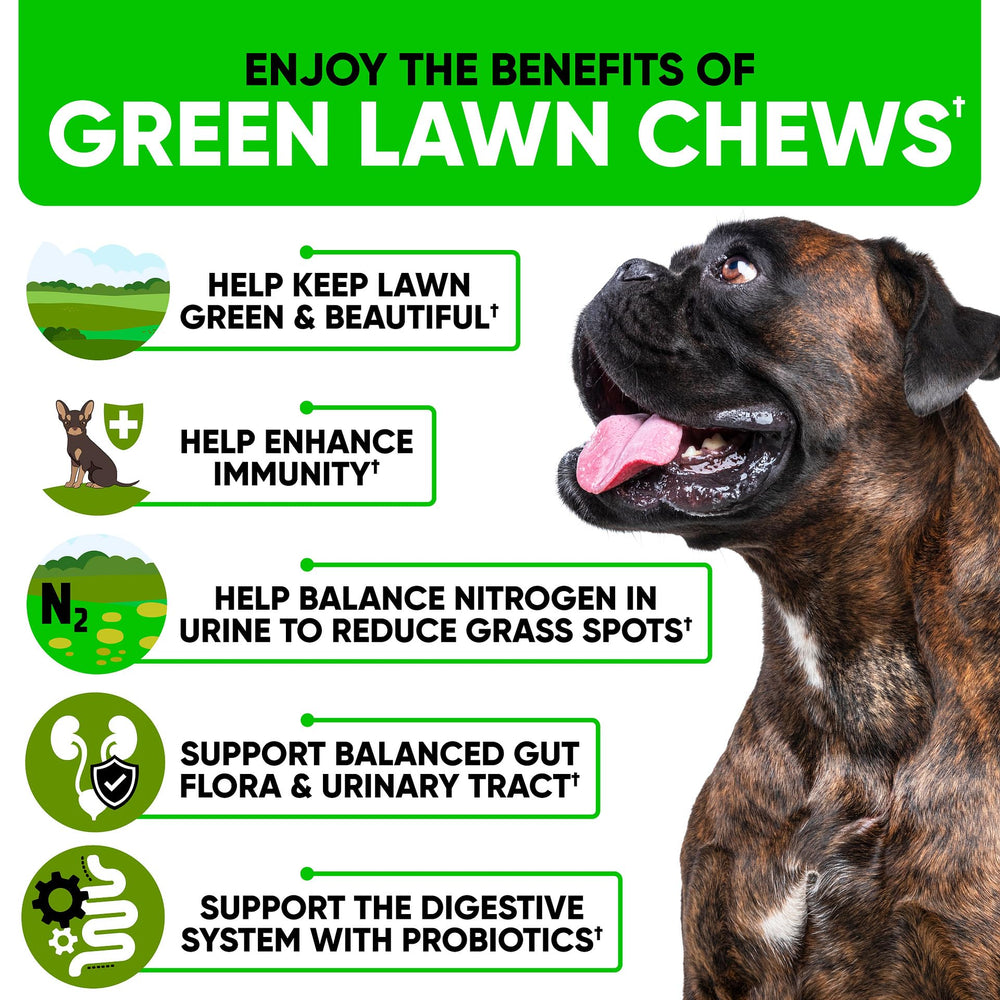 Kinpur Green Lawn Chews ingredients panel highlights cranberry and probiotics