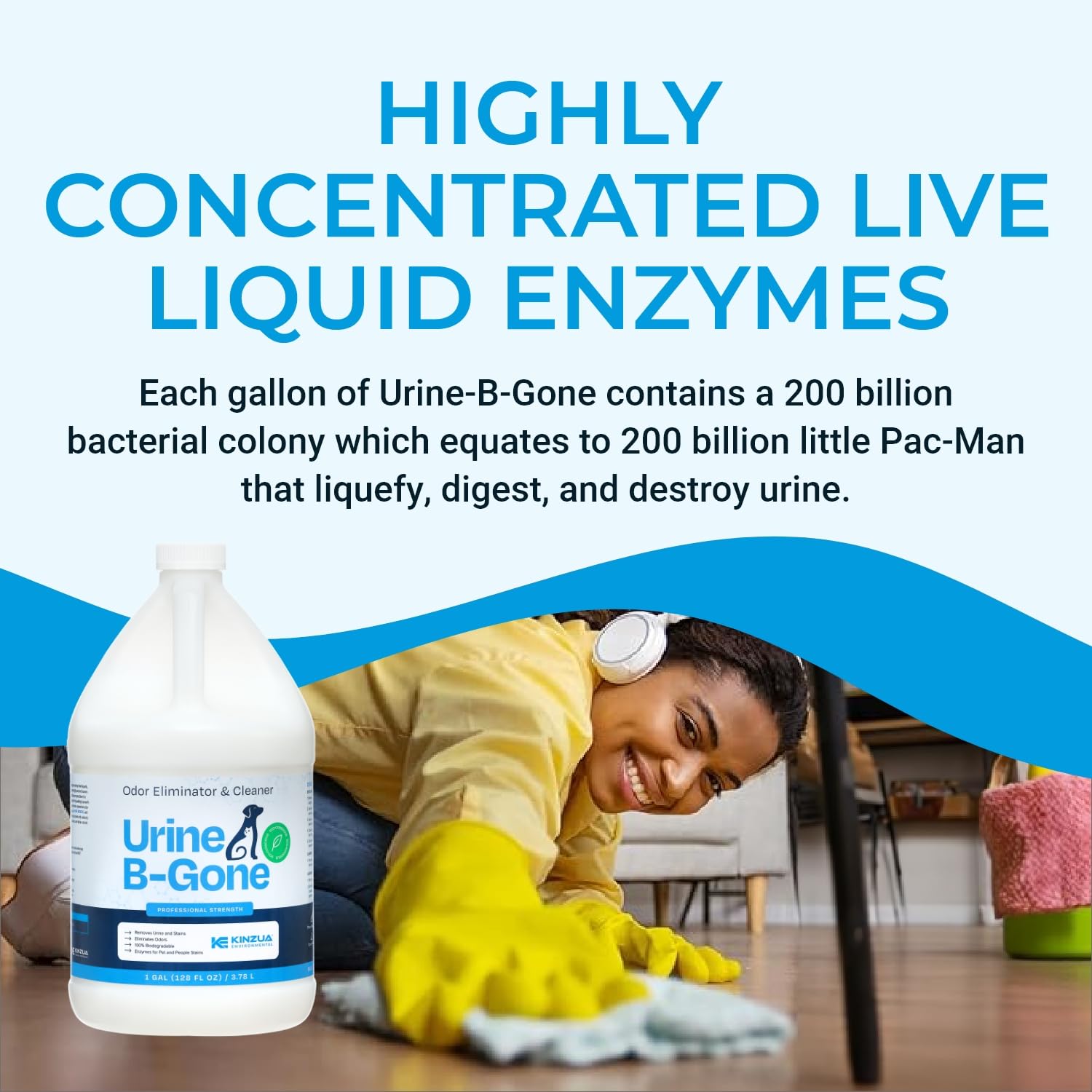 KINZUA ENVIRONMENTAL Urine B-Gone used on drains and toilets targets lingering smells.