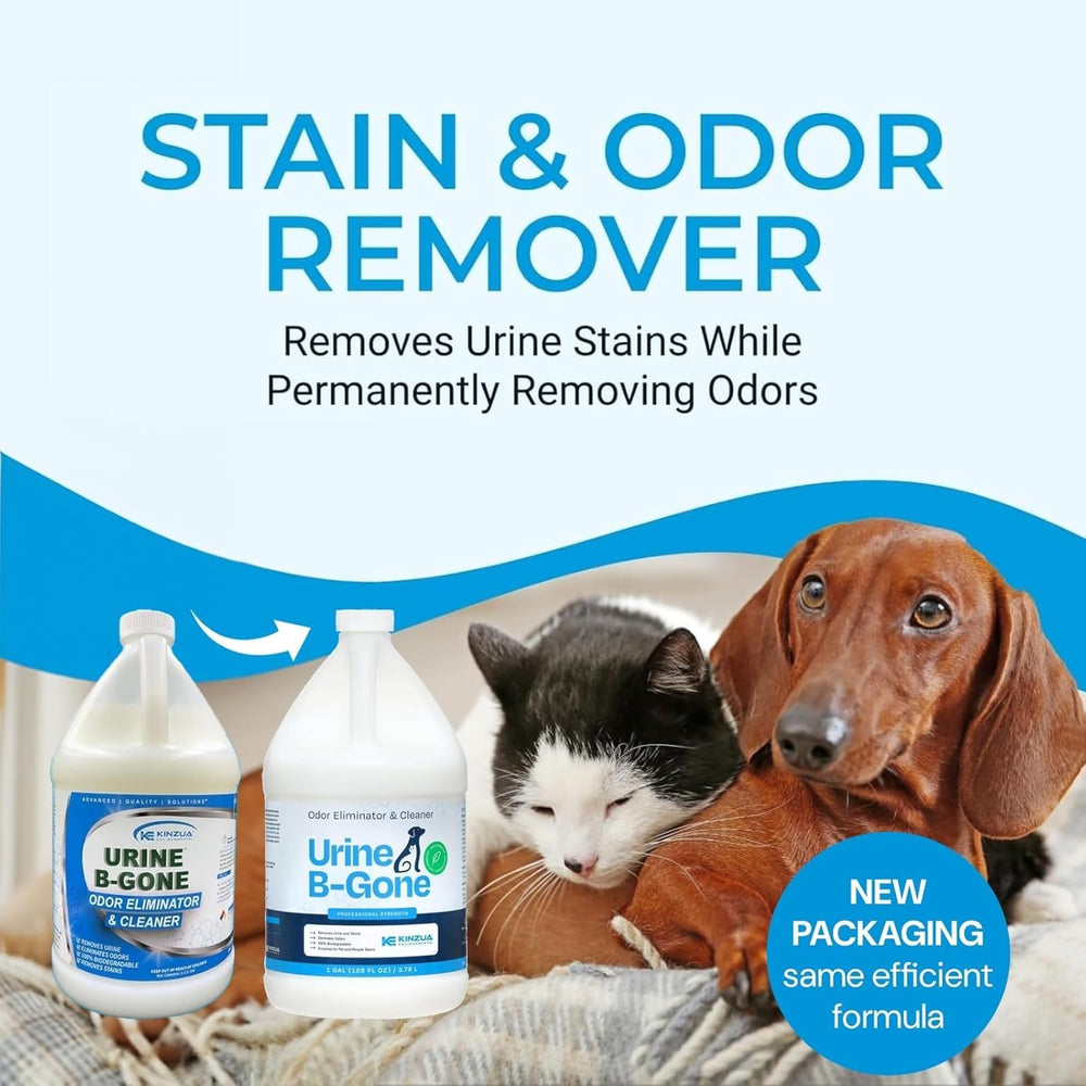 KINZUA ENVIRONMENTAL Urine B-Gone label closeup highlights enzyme formula for tough stains.