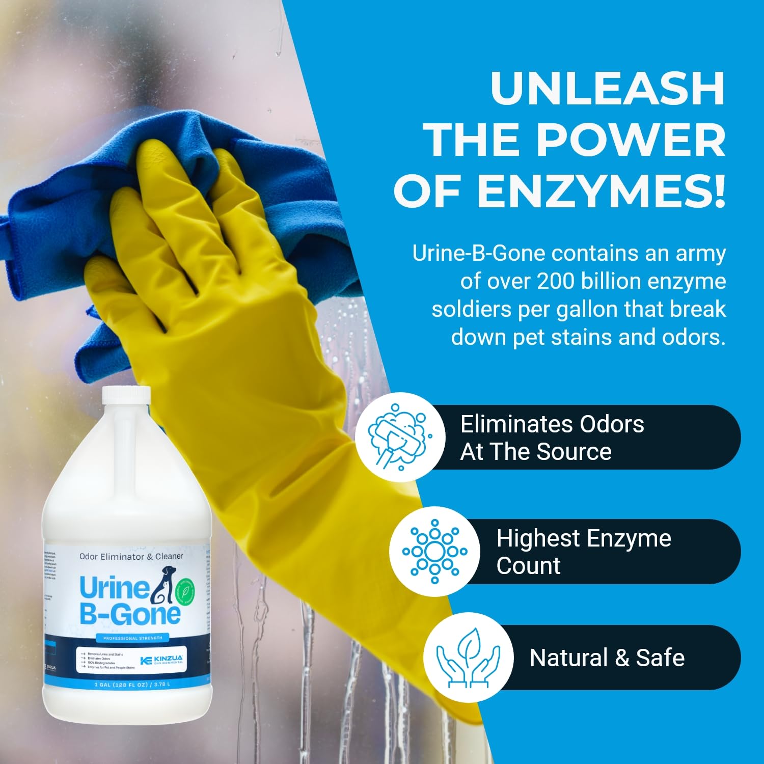 KINZUA ENVIRONMENTAL Urine B-Gone in laundry prewash illustrates versatile stain removal prep.