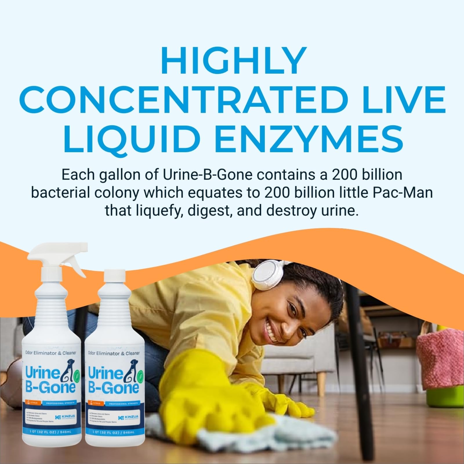 KINZUA ENVIRONMENTAL Urine B-Gone pet stain eraser safely lifts tough stains.