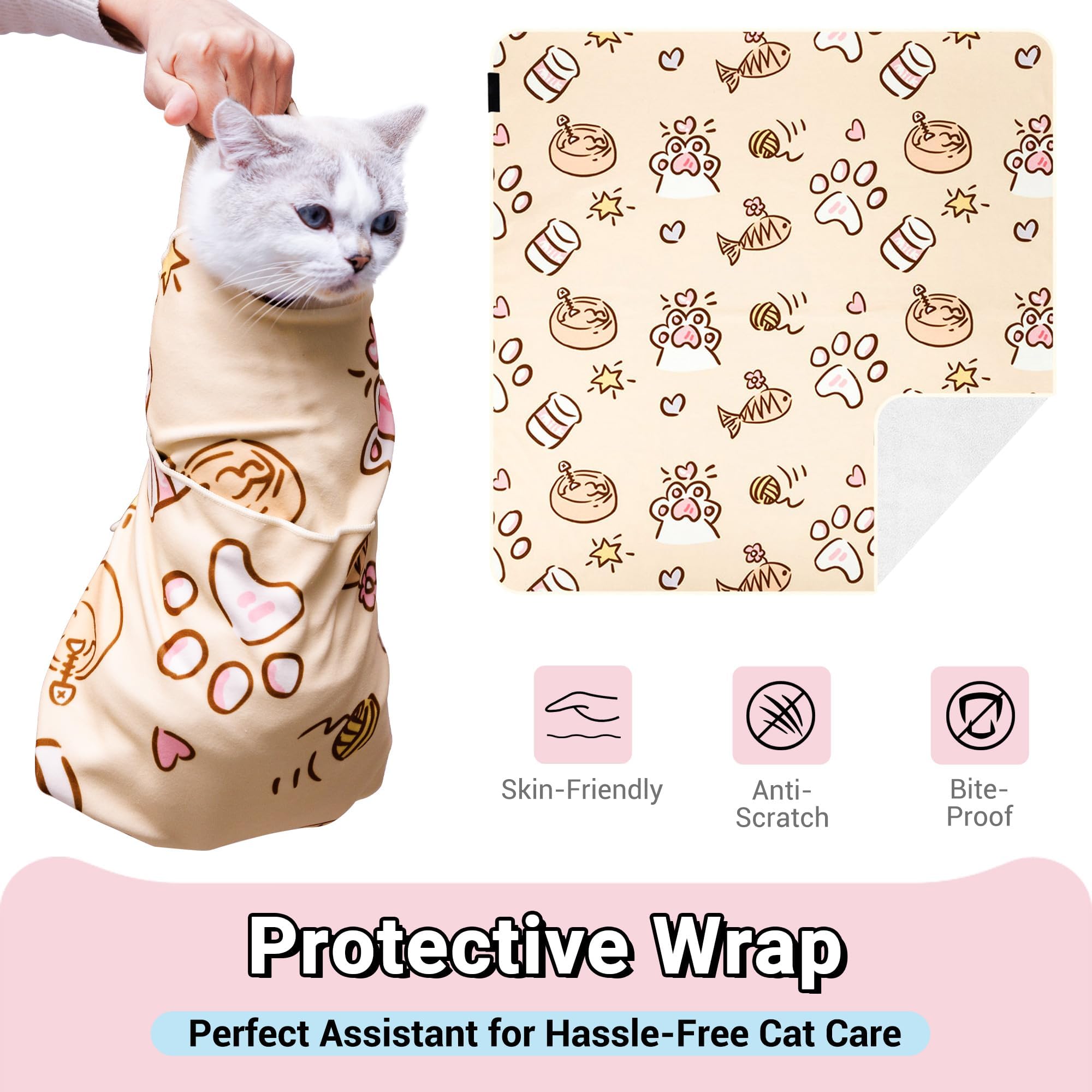 Kiorafoto ear-cleaning-use helps keep cat still during ear care.