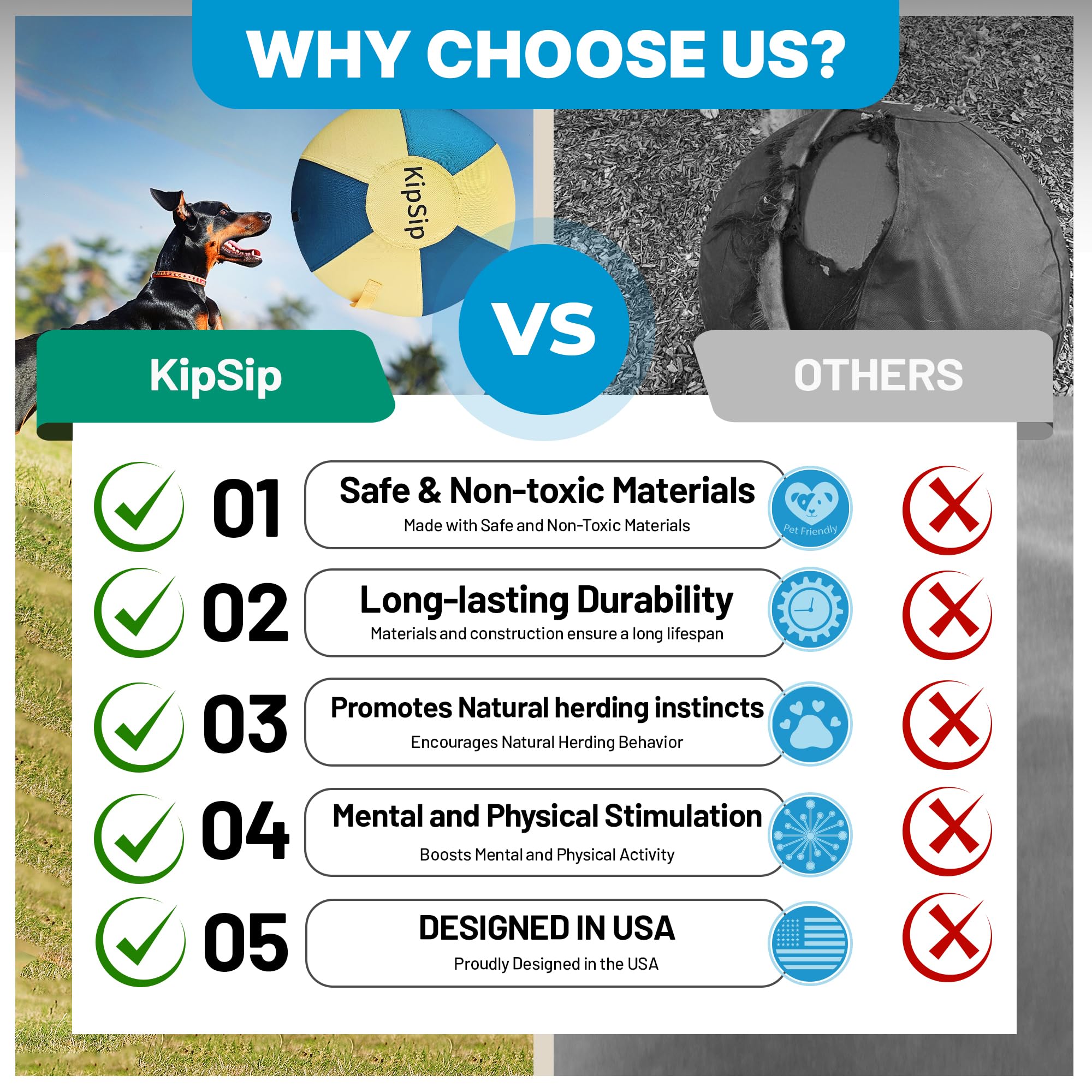 KipSip Herding Ball outdoor-grip on grass shows all-terrain play control
