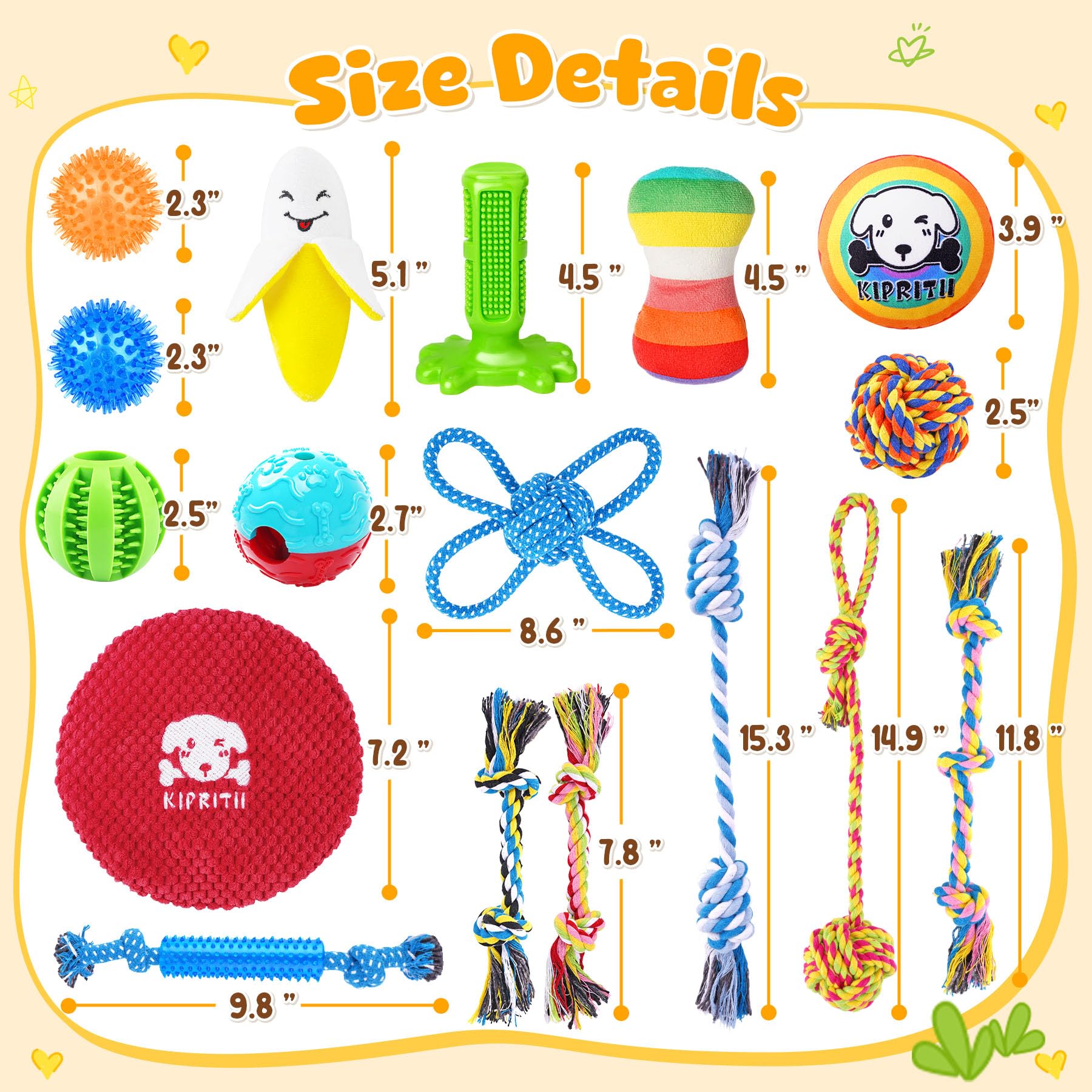 KIPRITII all-in-one puppy toy set showcases varied textures for teething.