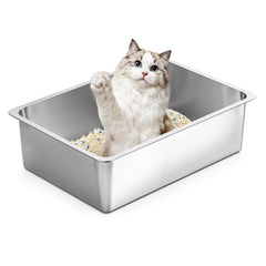 Kirecoo stainless-steel cat litter box open-top design for easy entry and quick cleanups.