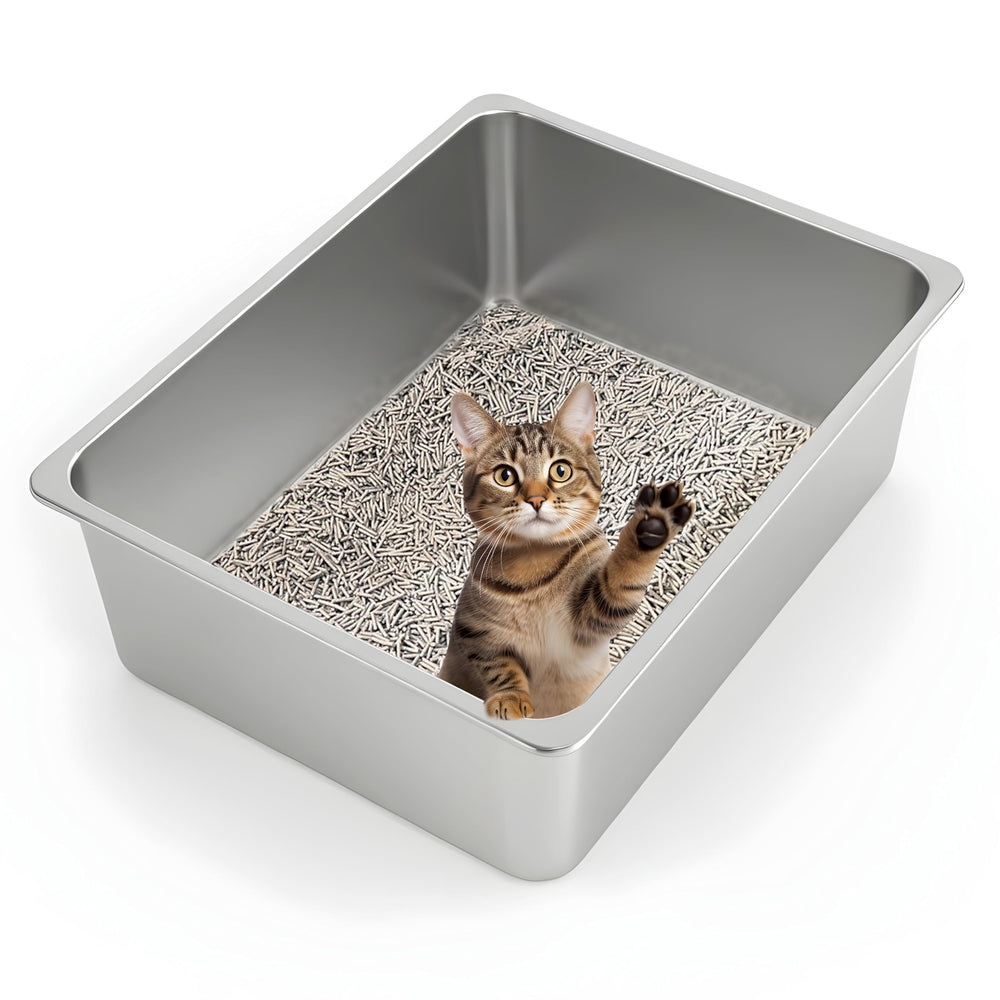 Kirecoo XL stainless steel litter box with open top for anxiety-free entry
