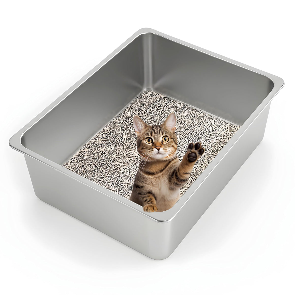 Kirecoo XL stainless steel litter box with open top for anxiety-free entry