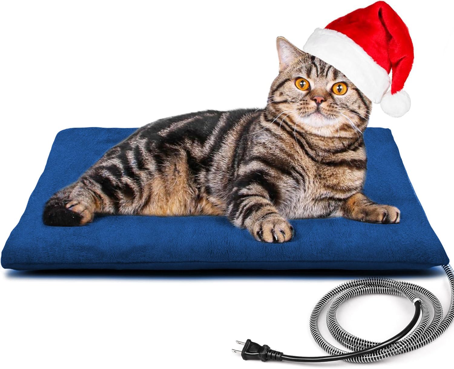 Kiroto outdoor pet heating pad blue cover provides cozy warmth outdoors.