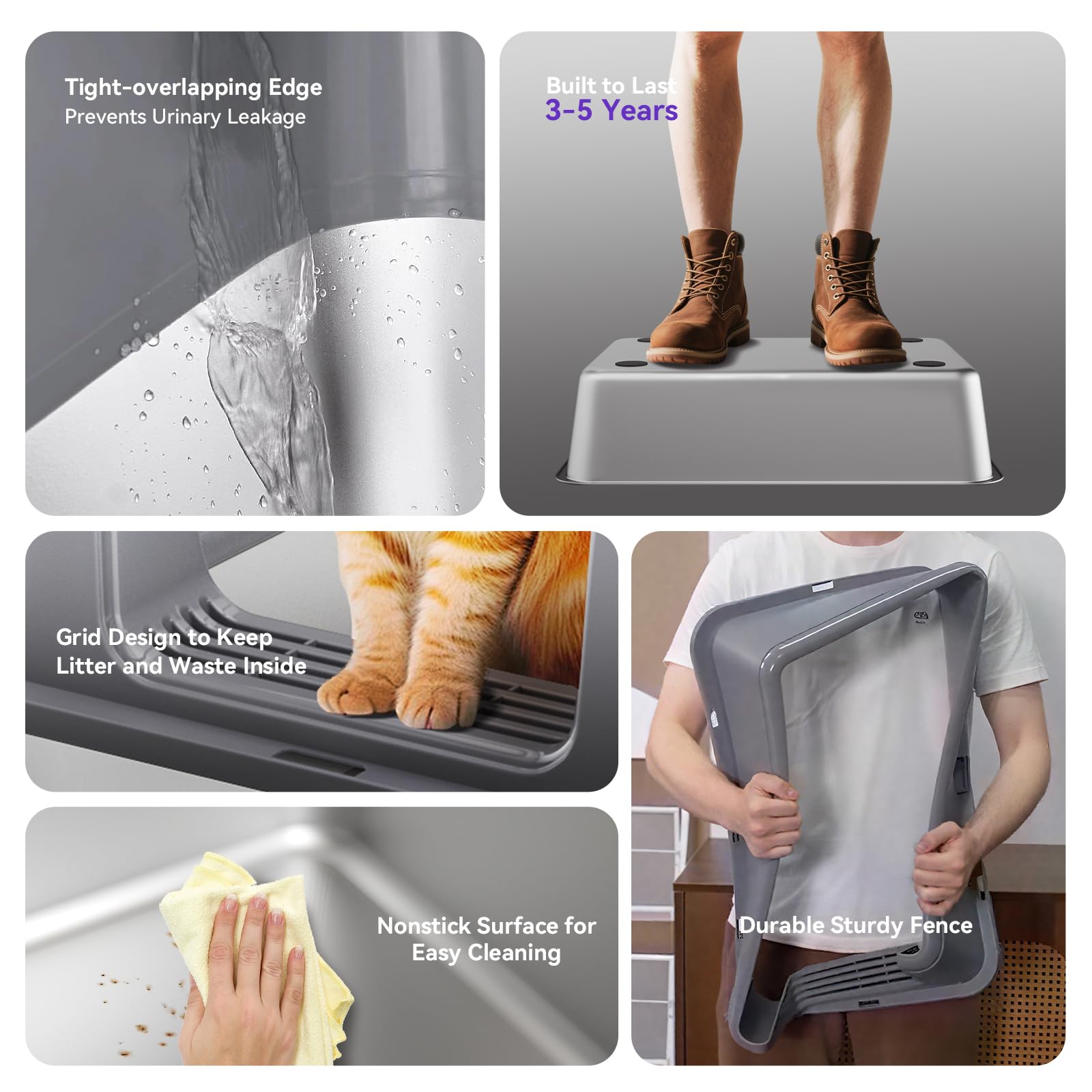 KISENG 2 Pack stainless steel litter box with secure buckle connection and stable use