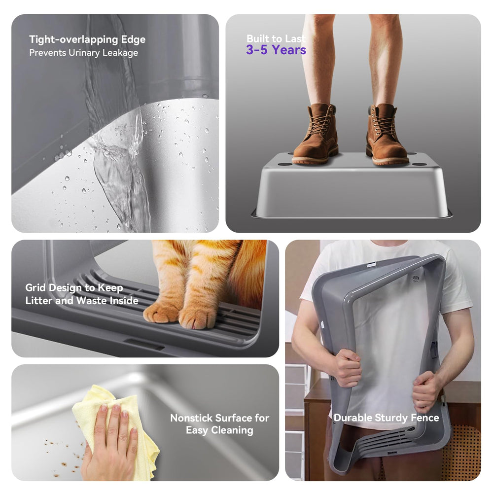 KISENG 2 Pack stainless steel litter box with secure buckle connection and stable use