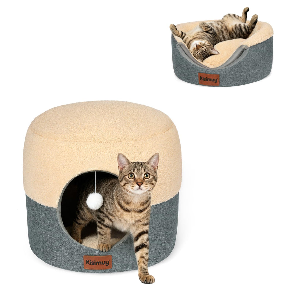 KISIMUY Cat Cave Bed 15.7-inch diameter fits small pets securely.
