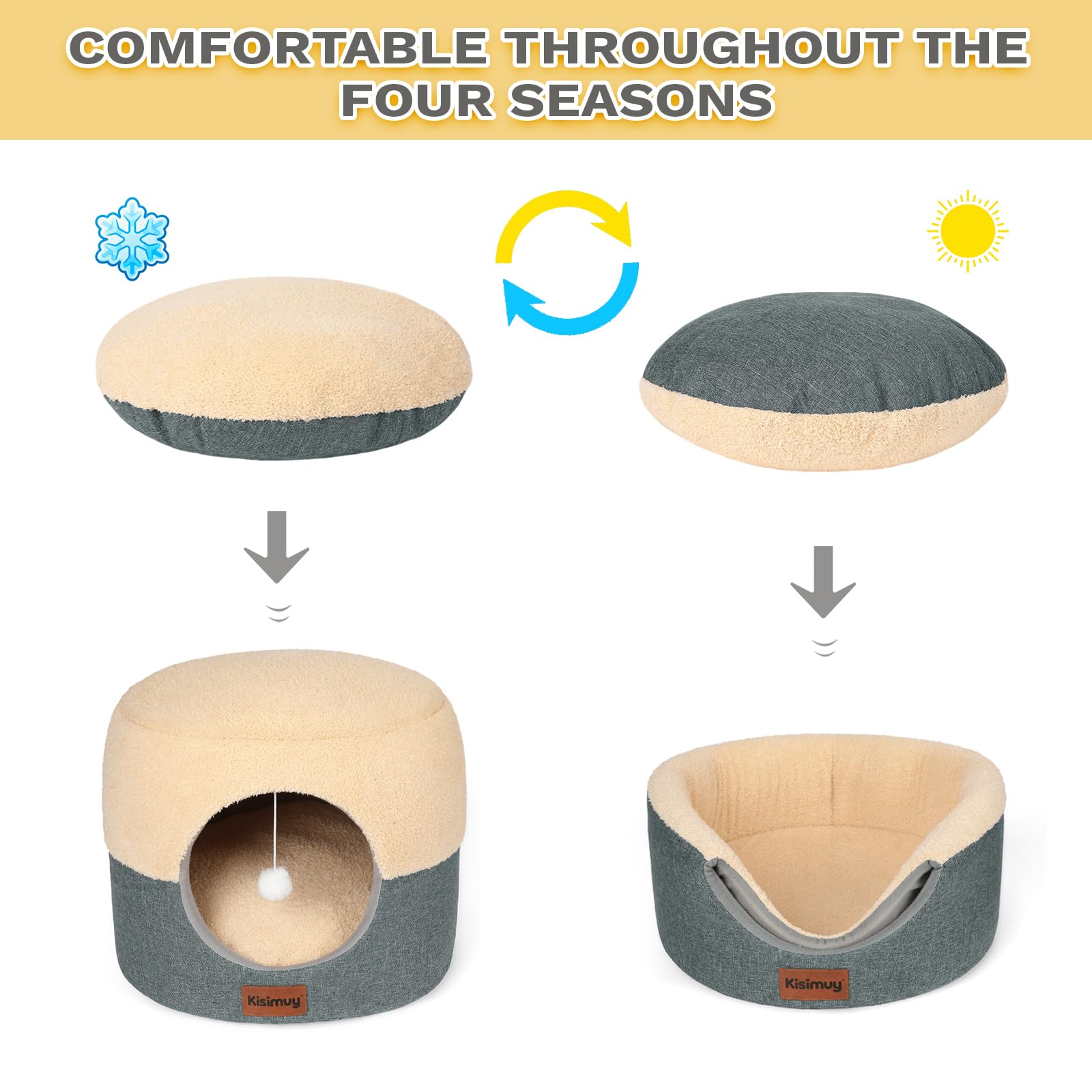 KISIMUY Cat Cave Bed plush exterior for warm, inviting touch.
