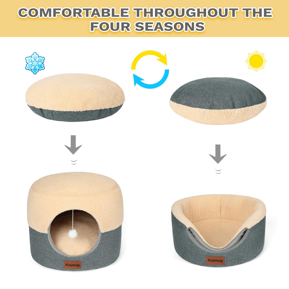 KISIMUY Cat Cave Bed plush exterior for warm, inviting touch.