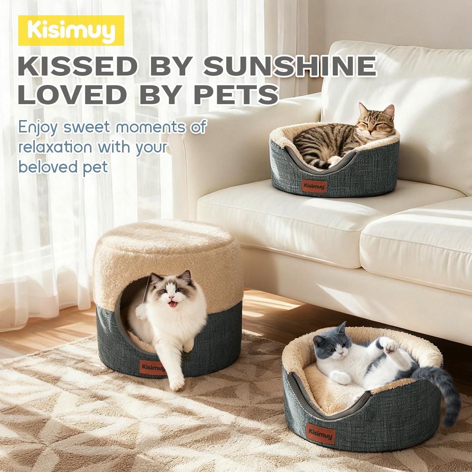 KISIMUY Cat Cave Bed fully washable design for easy cleaning.