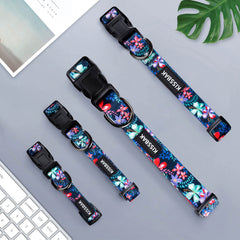 KISSBAK large dog collar floral purple on dog, comfortable fit during walks.