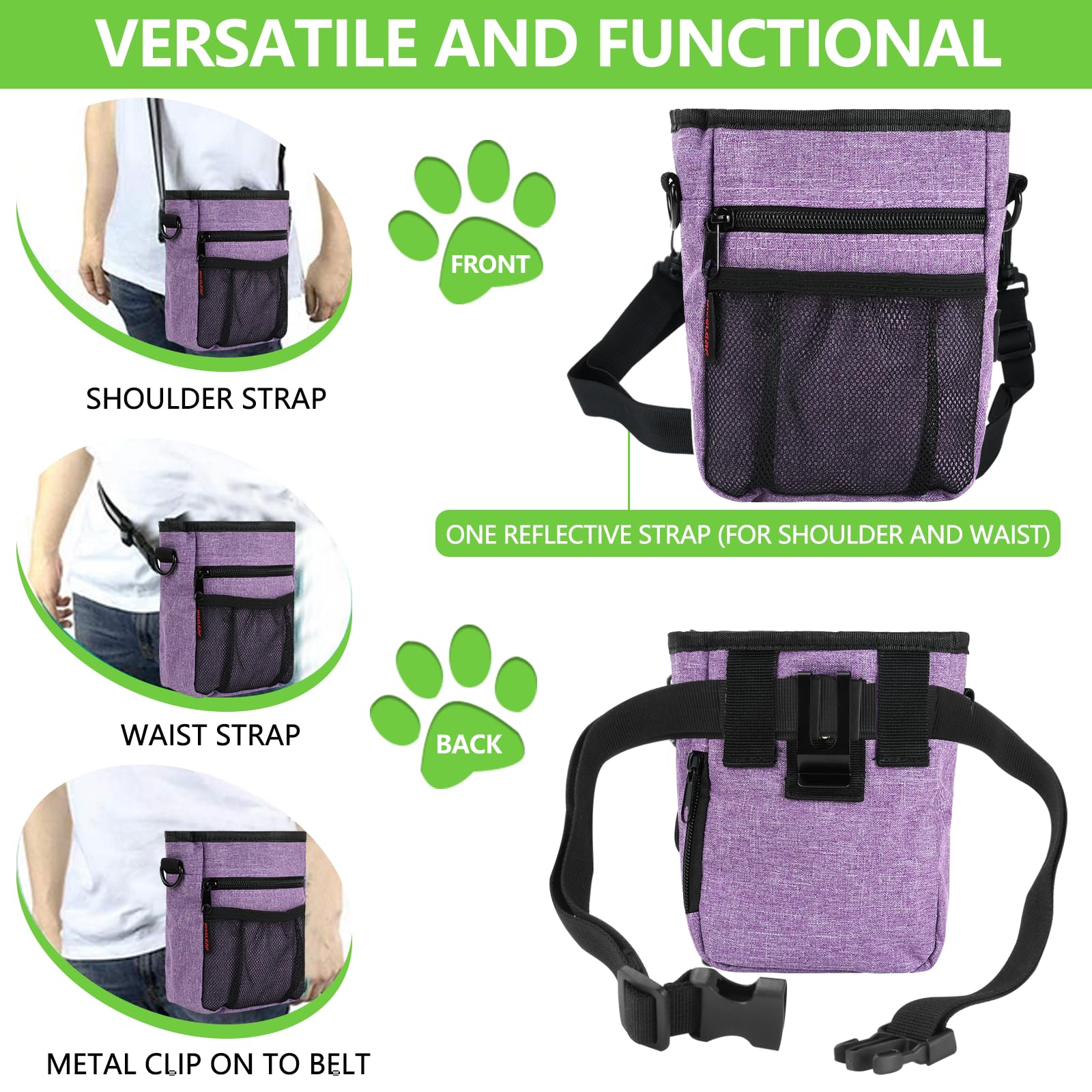 Kissleaf pouch with built-in poop bag dispenser for convenient cleanup
