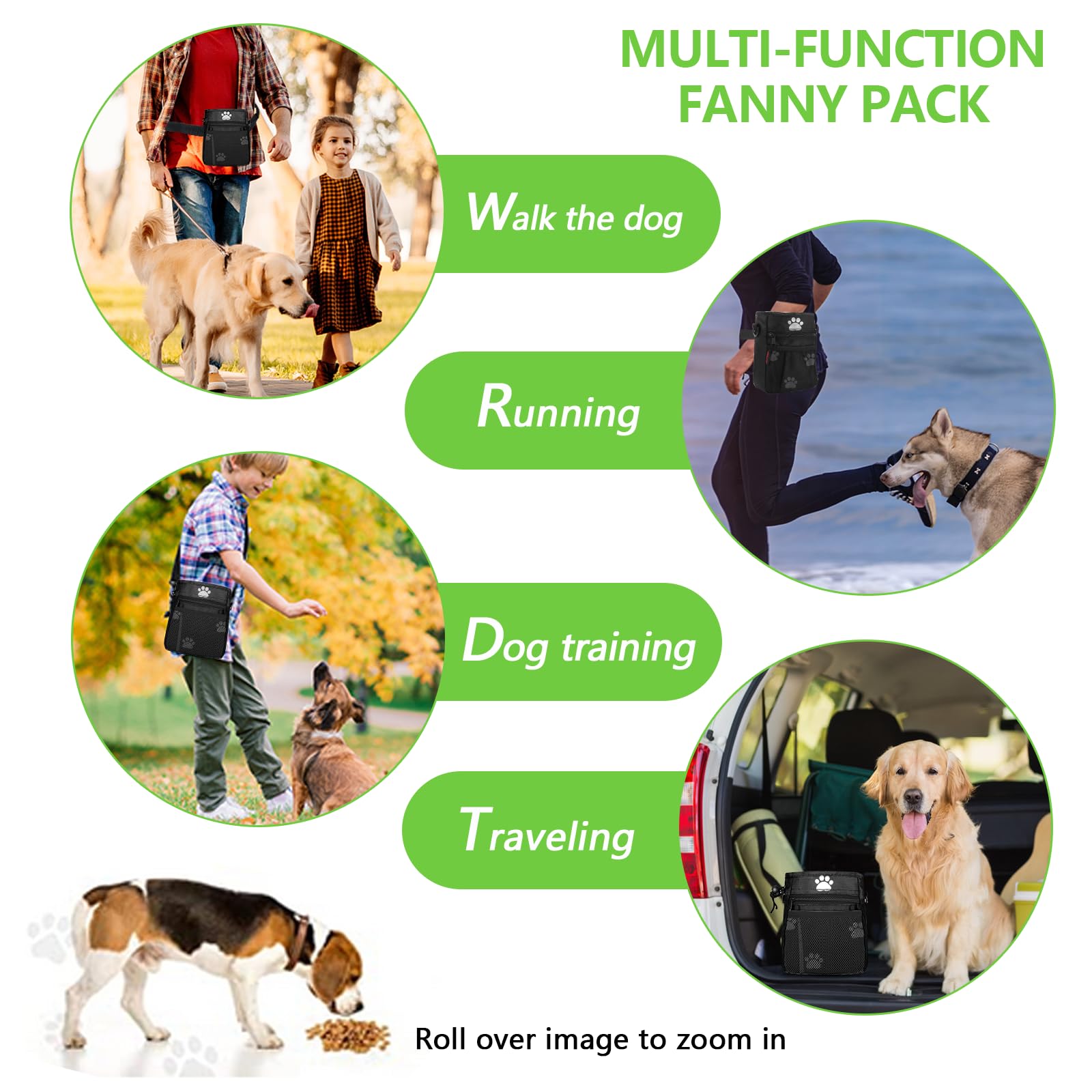Kissleaf dog-walking pouch ready to carry treats during daily strolls.