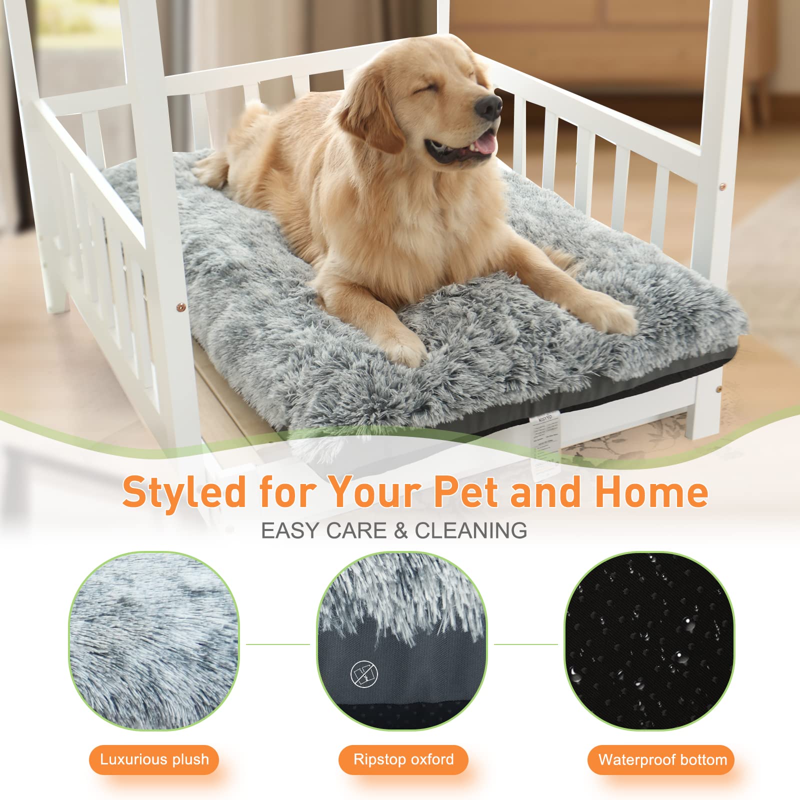 KISYYO orthopedic dog bed large fabric close-up shows durable ripstop material.