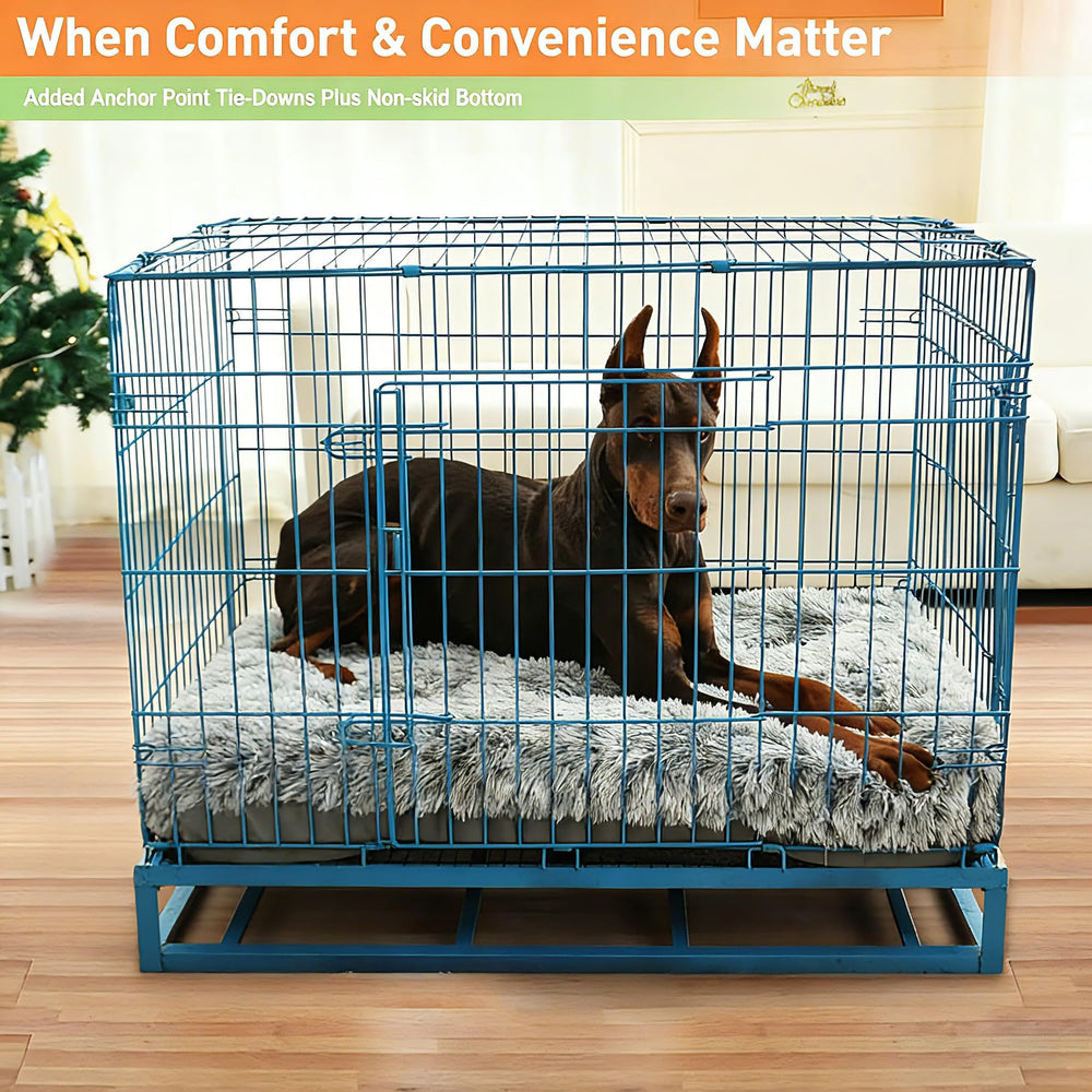 KISYYO orthopedic dog bed large in-crate setup demonstrates versatile use in crates and cars.
