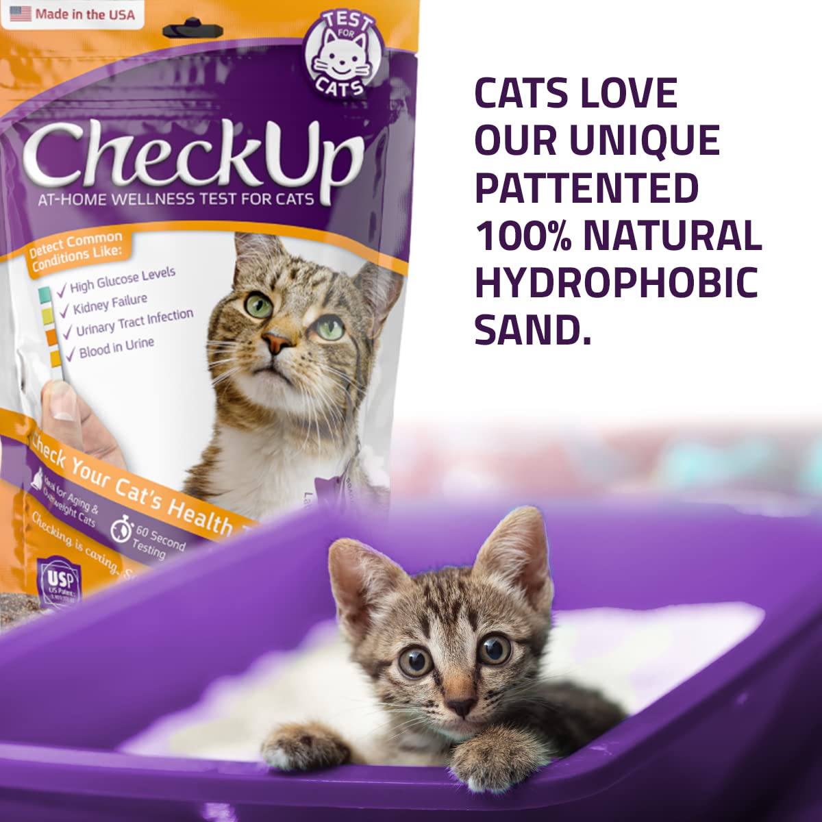 KIT4CAT hydrophobic litter 2lb bag keeps urine on top for easy sampling.