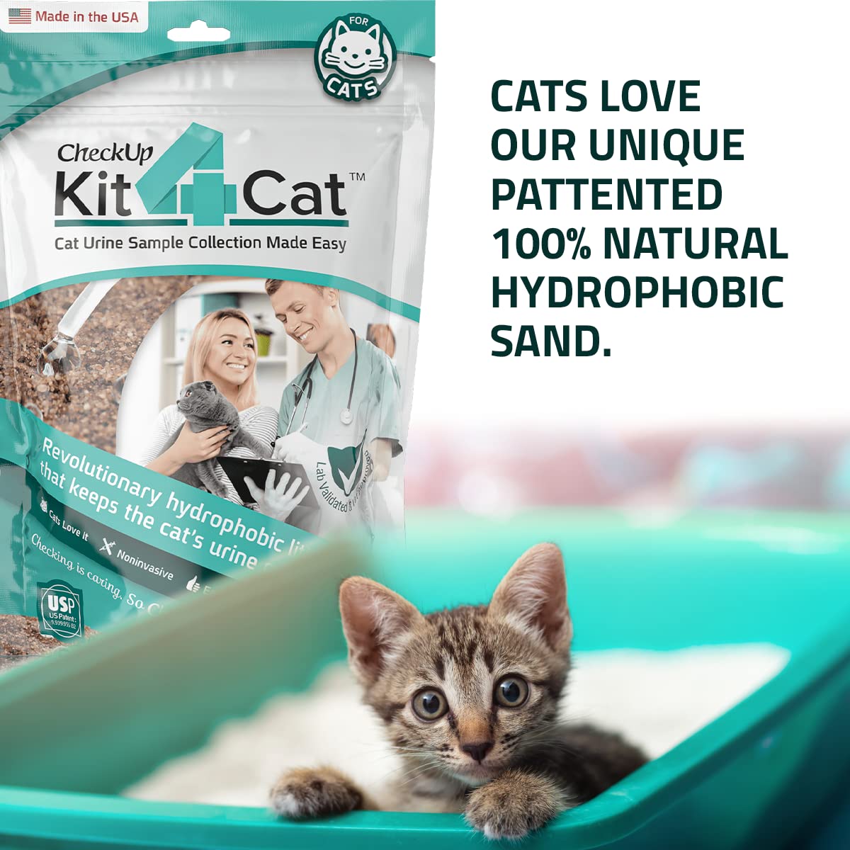 KIT4CAT hydrophobic litter sand bags displayed for flexible sampling options