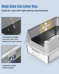 KITCATY stainless steel litter box with high sides reduces scatter