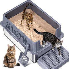 KITCATY stainless steel litter box top view shows XXL space for large cats.