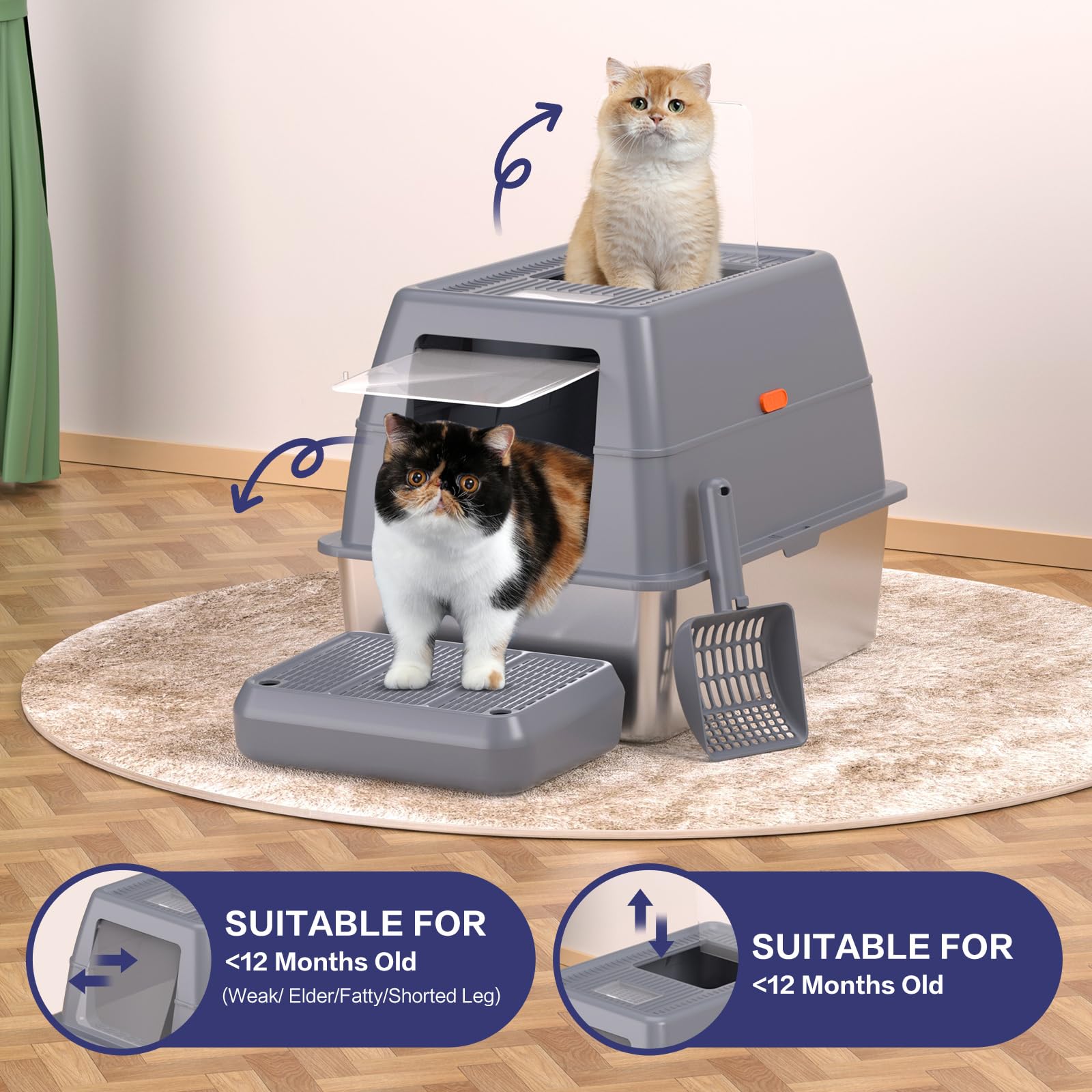KITCATY XXXL litter box easy-clean surface resists stains and odors.