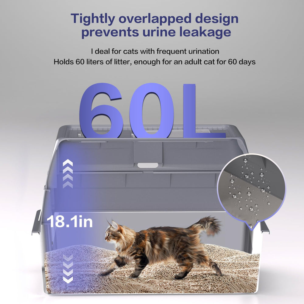 KITCATY XXXL litter box top entrance enables quick cleaning between uses.