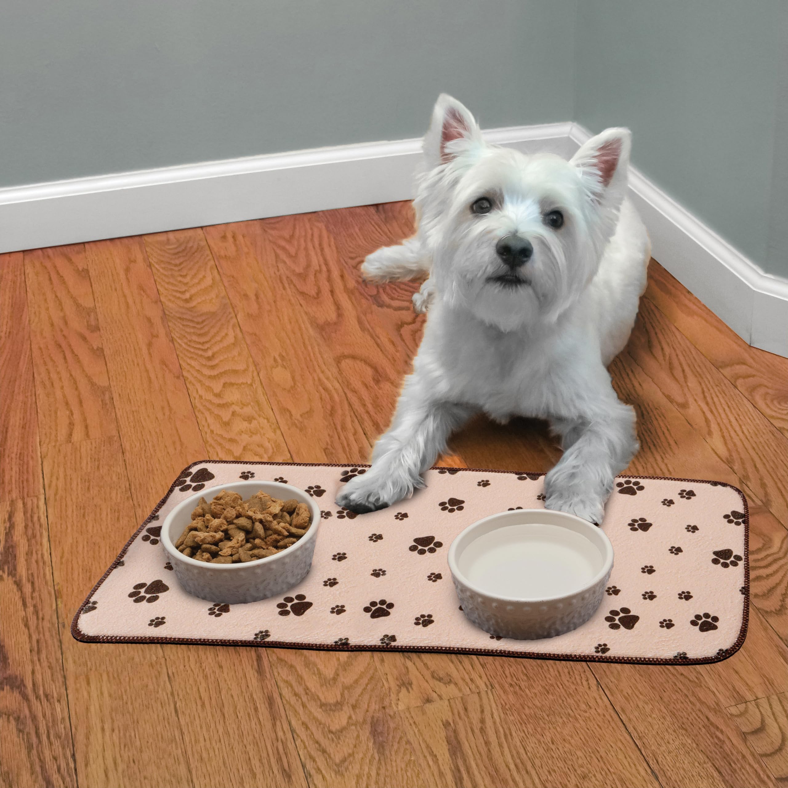 Kitchen Basics machine-washable pet mat ready for cold-water cleaning.