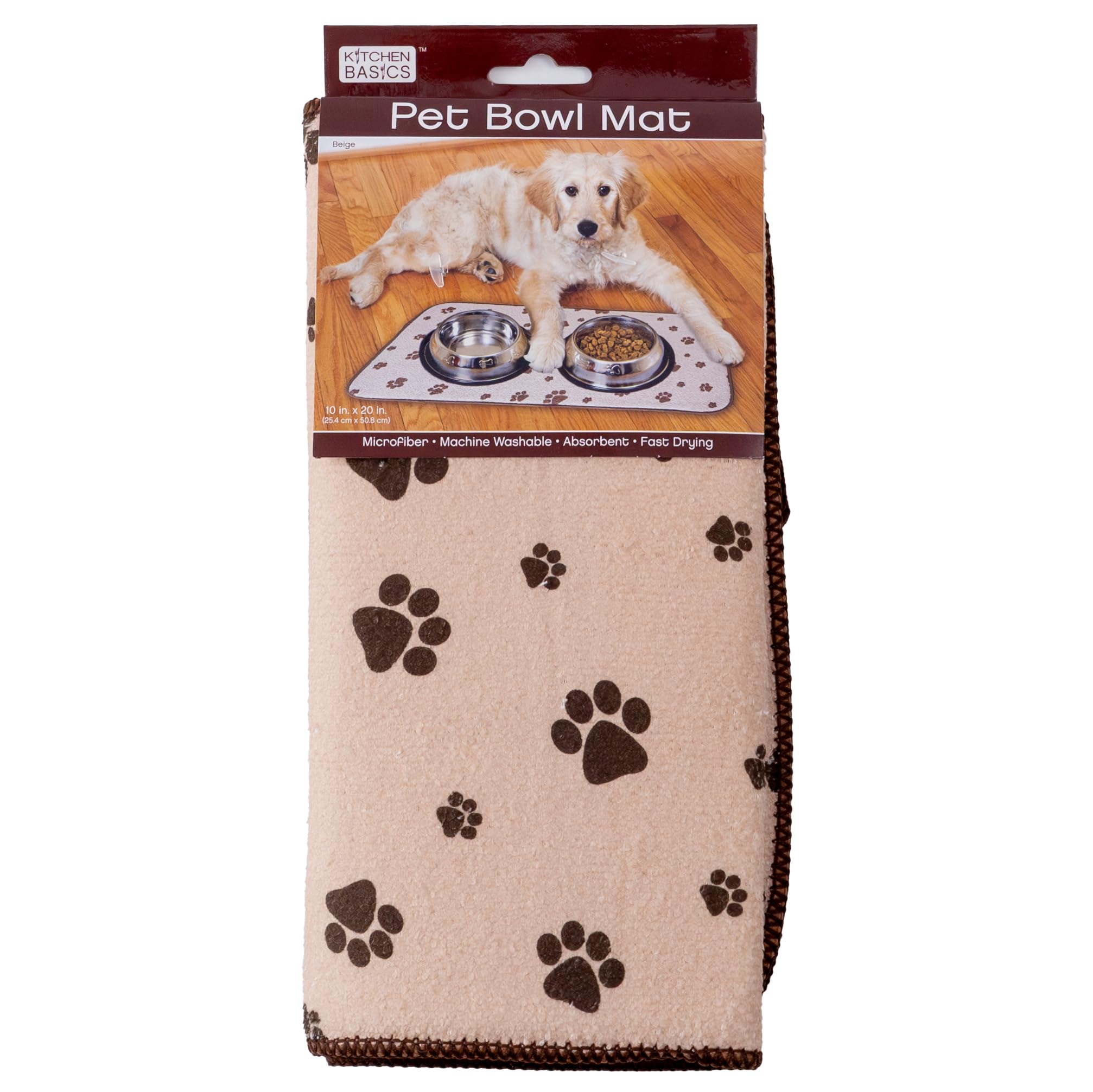 Kitchen Basics microfiber pet bowl mat wide view highlights absorbent surface for mess-free meals.