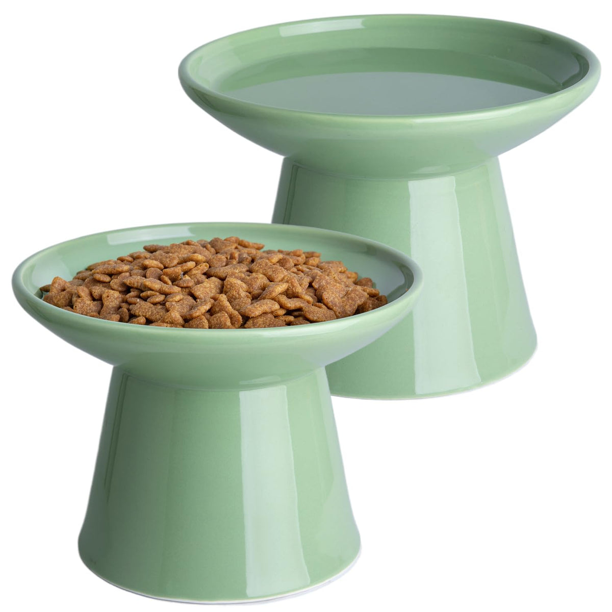 KITCHENLESTAR 6.2-inch elevated cat bowls in light green support comfortable, table-height meals