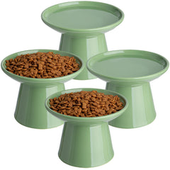 KitchenLESTAR 6.2-inch elevated ceramic cat bowls green, front view; whisker-friendly feeding for comfortable meals.