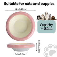 KITCHENLESTAR cat bowl 6inch yellow-pink closeup ceramic shows durable non-toxic material