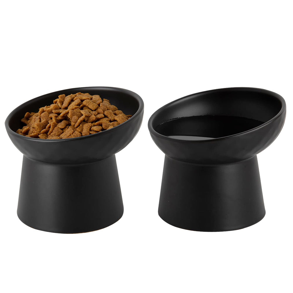 KITCHENLESTAR ceramic raised cat bowls tilt 15 degrees for centered feeding.