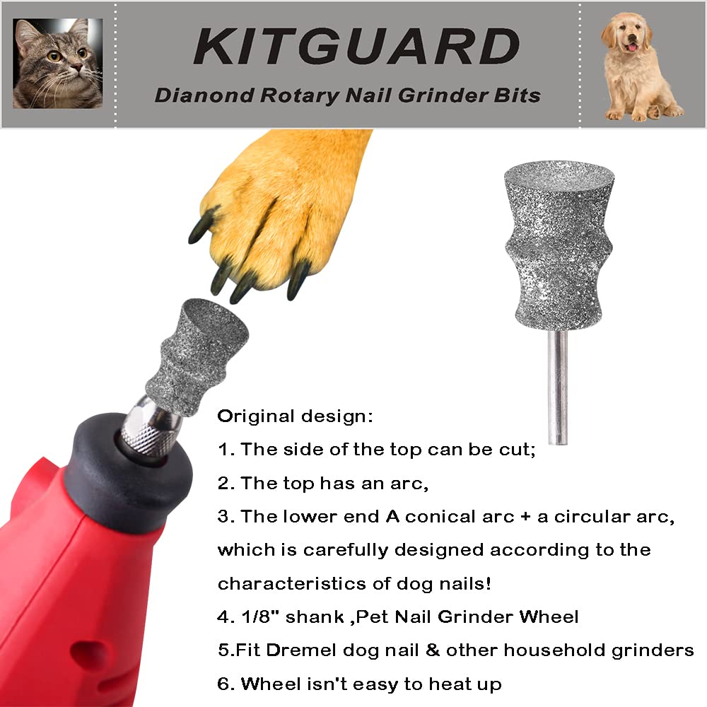KITGUARD Diamond Dremel bit upper-end cut for efficient nail shortening on larger pets.