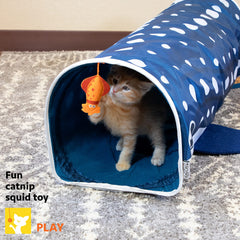 Kitty City Whale Shark Tunnel tail scratch-pad provides dedicated claw care.